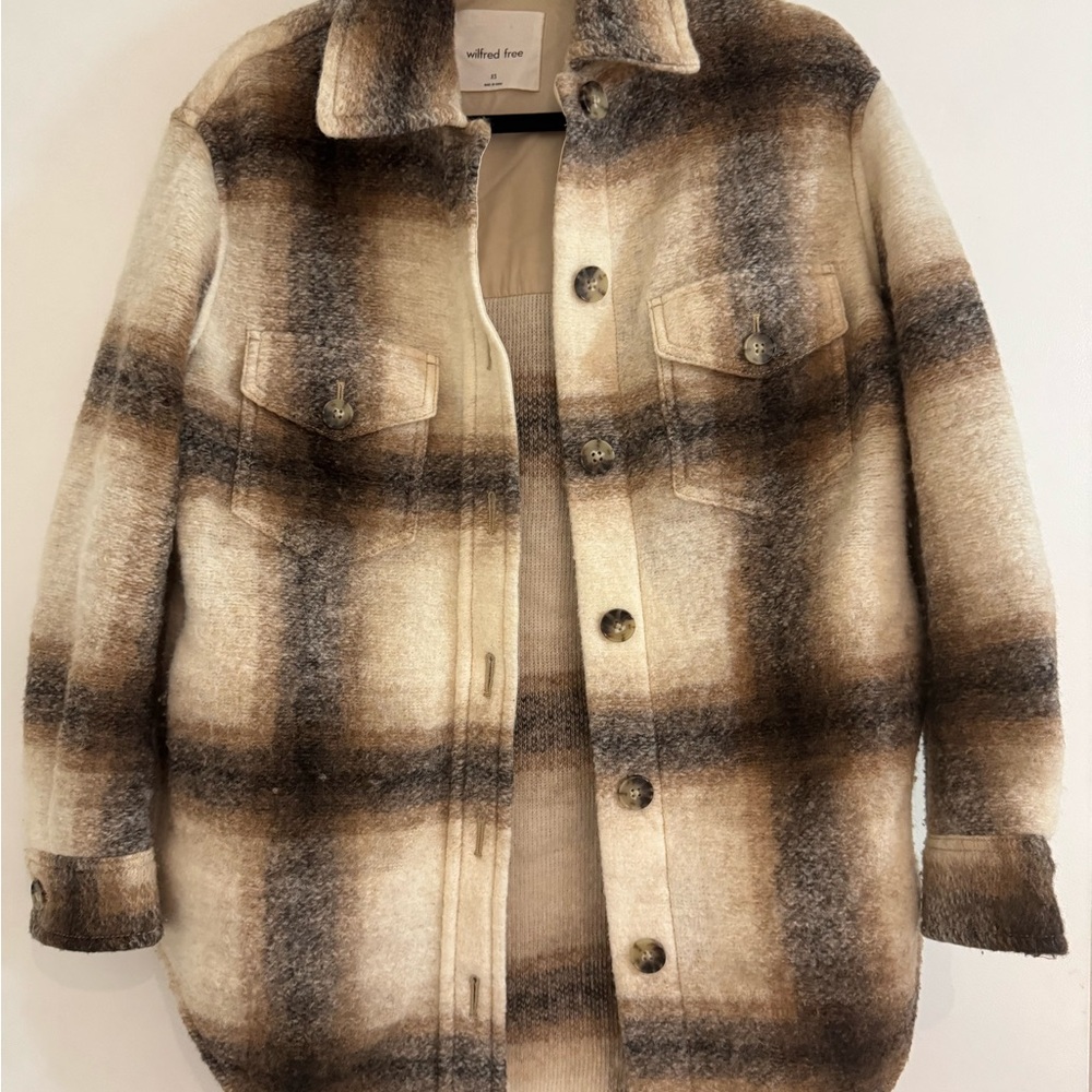 Aritiza Wilfred Free Ganna Plaid Shirt Jacket - Beige and Brown